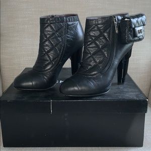 Chanel Black Leather Quilted Booties 38.5